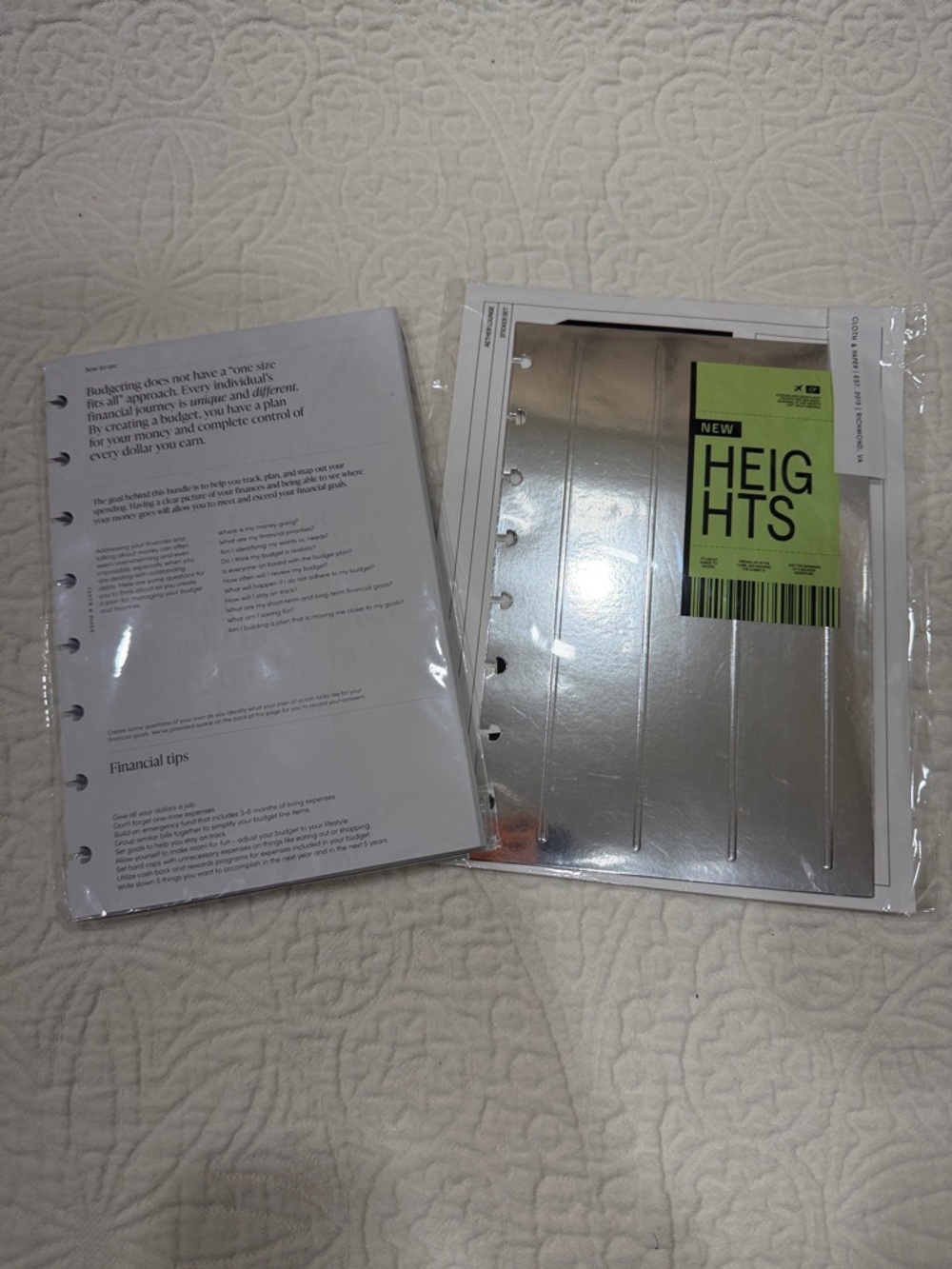 Cloth and Paper inserts